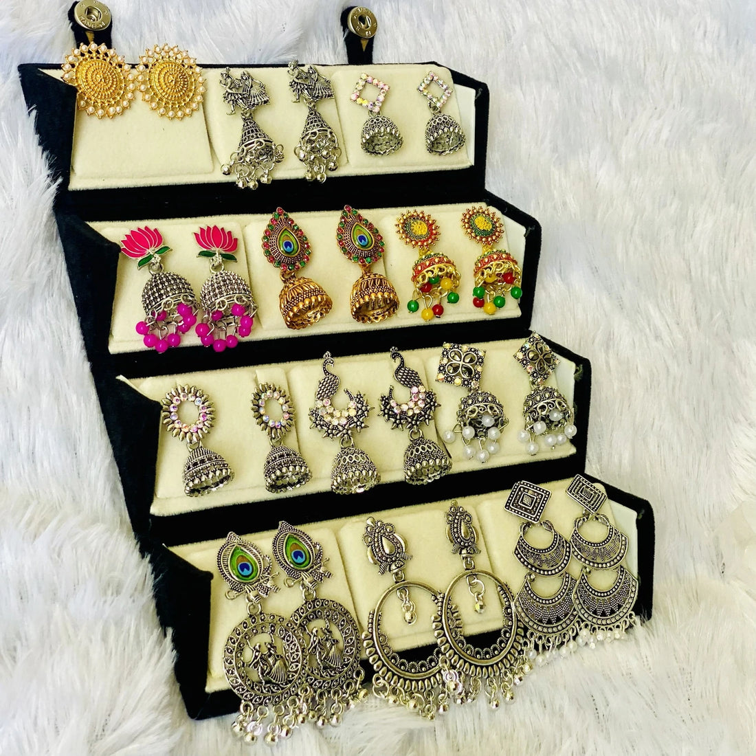 16-in-1 Oxidised Jhumka Earrings Set | Trending Combo Box for Girls & Women